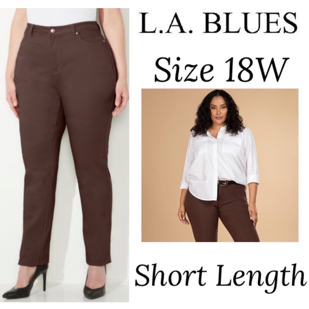 Brown Stretch Jeans La Blues Straight Leg Womens Size 18W Short Length
